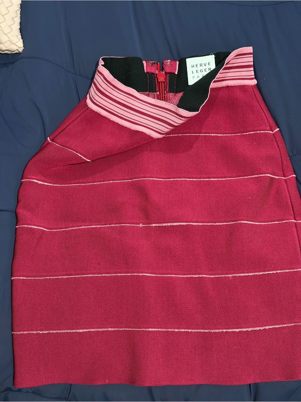 Herve Leger Pink and Black High-Low Bandage Skirt